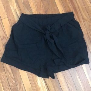 Black high waisted tie shorts
